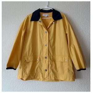 Vintage Vittadini Yellow Canvas Chore Jacket Navy Collar Size Small Metal Button